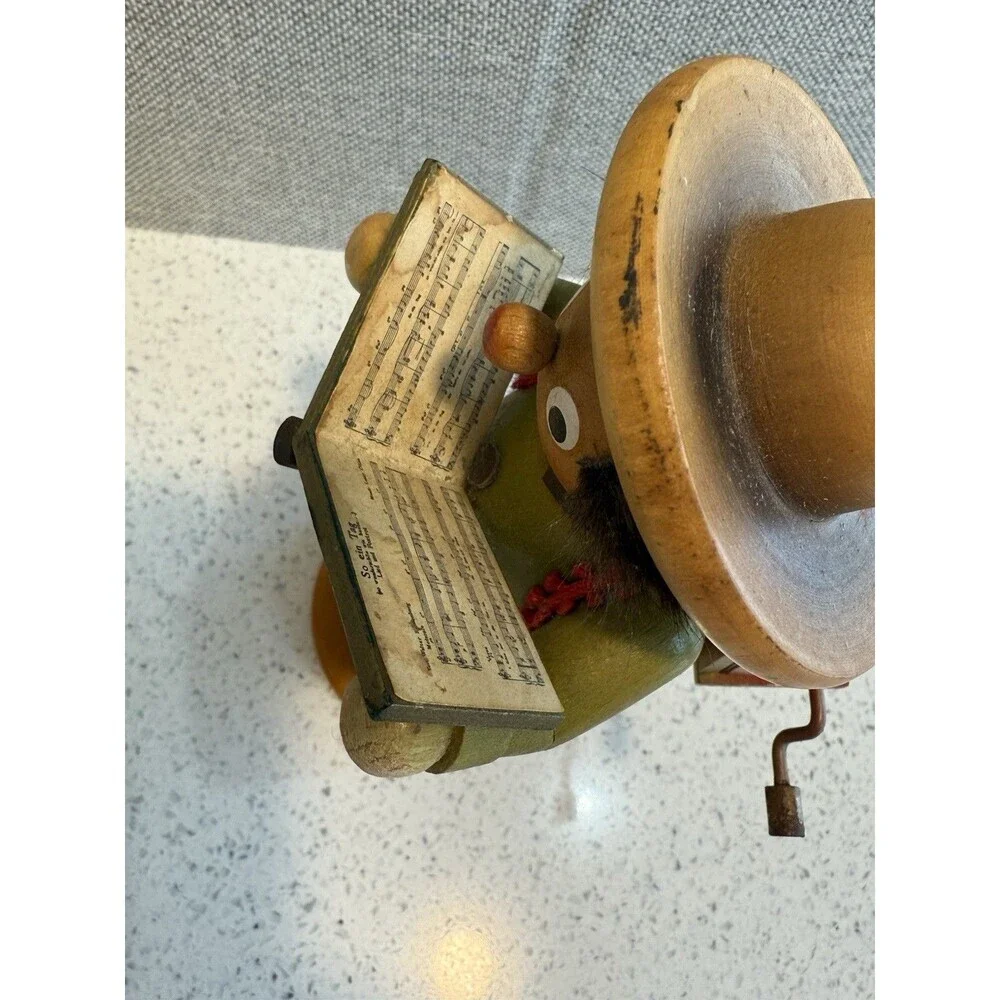 Vintage Steinbach German Wooden Smoker with Crank Music Box Christmas Caroler